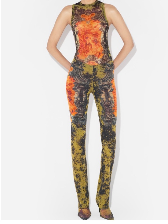 Jean Paul Gaultier Tops - Jean Paul Gaultier Orange and Olive Abstract Sleeveless Jumpsuit